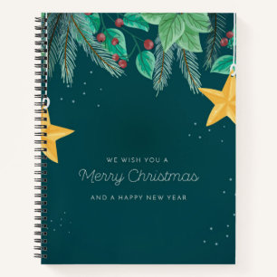 Green Merry Christmas and a Happy New Year Banner Notebook