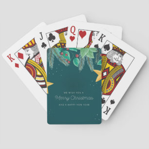 Green Merry Christmas and a Happy New Year Banner Playing Cards