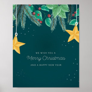 Green Merry Christmas and a Happy New Year Banner Poster