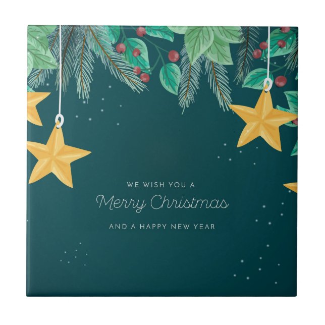 Green Merry Christmas and a Happy New Year Banner Tile (Front)