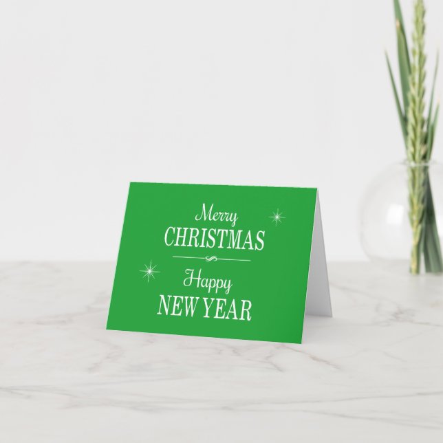 Green Merry Christmas and Happy New Year Holiday Card (Front)