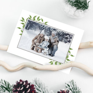 Green Merry Christmas Botanical One Photo Holiday Card