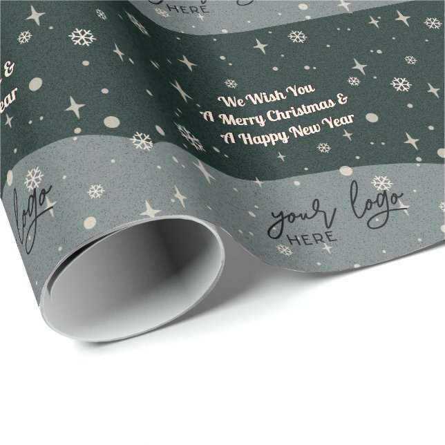 Green Merry Christmas Business your Logo Greetings Wrapping Paper (Roll Corner)