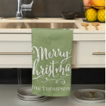 Green Merry Christmas Calligraphy Personalised Tea Towel<br><div class="desc">This design features a merry Christmas kitchen towel,  with calligraphy script,  and a simple green,  hostess keepsake gift,  you can create your own,  perfect for holiday baking,  a cute fun whimsical,  festive funny,  Xmas,  minimalist style.</div>