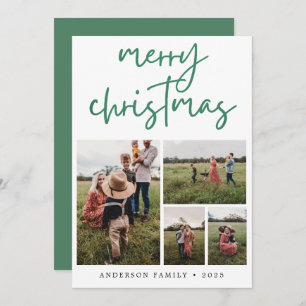 Green Merry Christmas Calligraphy Photo  Holiday Card