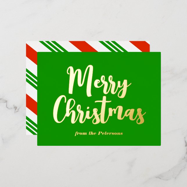 Green Merry Christmas Candy Cane Stripe Gold Foil Holiday Postcard (Front/Back)