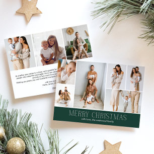 GREEN Merry Christmas chic 9 Collage Multi Photo Holiday Card