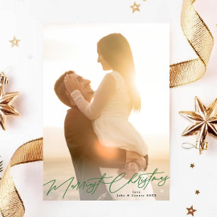 Green Merry Christmas Elegant Splendour Photo Holiday Card