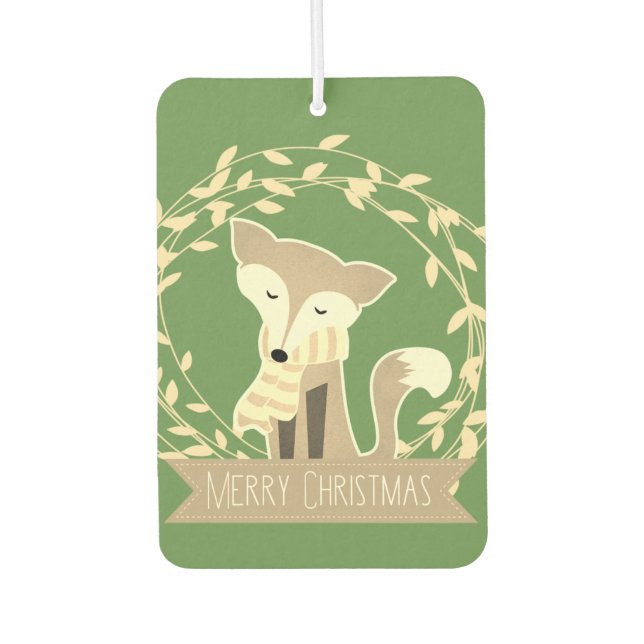 Green Merry Christmas Fox Car Air Freshener (Front)