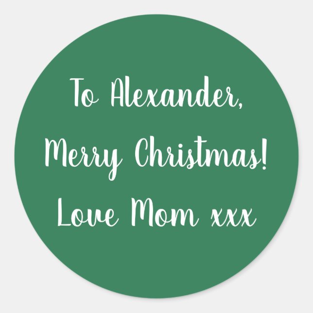 Green Merry Christmas from Mum gift tag sticker (Front)