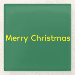 Green Merry Christmas Glass Coaster