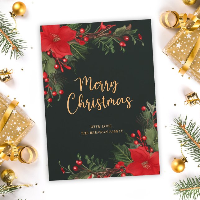 Green Merry Christmas Greenery Flat Holiday Card (Green Merry Christmas Greenery Flat Holiday Card)