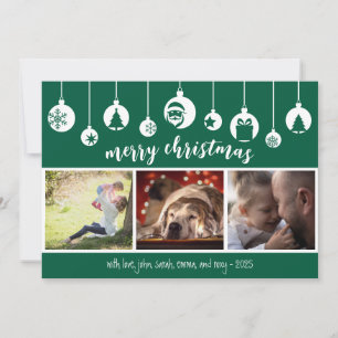Green Merry Christmas Hanging Ornament Photo Holiday Card