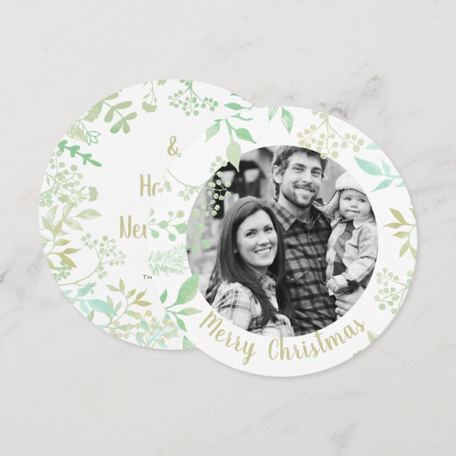 Green Merry Christmas Holiday Greetings Photo Card (Front/Back)