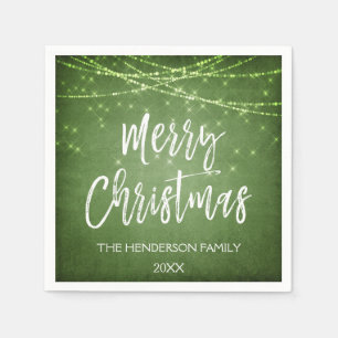 Green Merry Christmas Holiday Party  String Lights Napkin