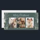 Green Merry Christmas Modern 3 Photo Holiday Card<br><div class="desc">Modern Christmas Photo Holiday Card in Green with Greenery and gold leaf details. Perfect modern photo xmas card for your family to send to your loved ones this Christmas. Matching invitation available.</div>