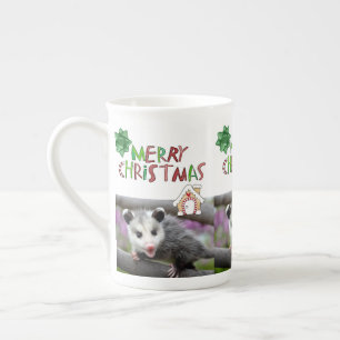 Green Merry Christmas Opossum  Bone China Mug