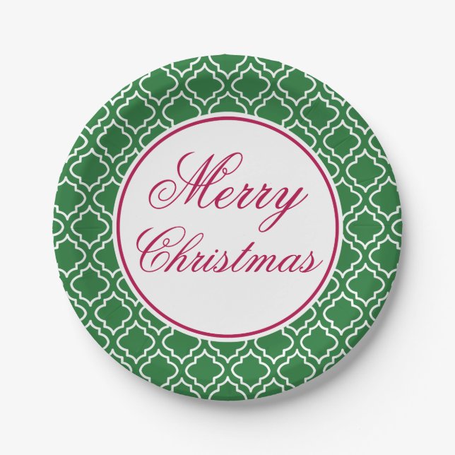 Green Merry Christmas Paper Plates (Front)