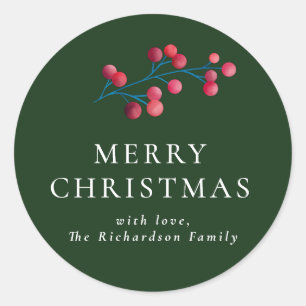 Green Merry Christmas Personalised Family Classic Round Sticker