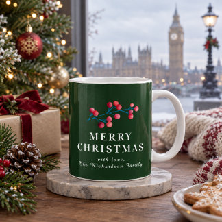 Green Merry Christmas Personalised Family Coffee Mug