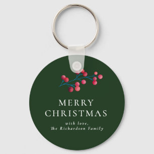 Green Merry Christmas Personalised Family Key Ring