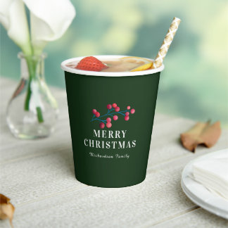Green Merry Christmas Personalised Family Paper Cups