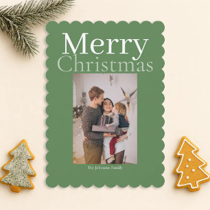 Green Merry Christmas Personalised Family Photos Holiday Card
