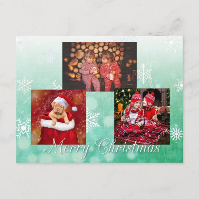 Green Merry Christmas Personalised Photo Postcard (Front)