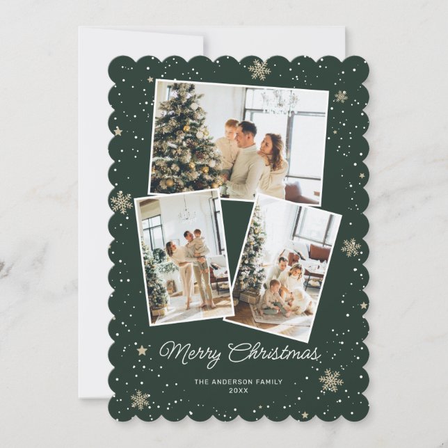Green Merry Christmas Photo Collage Cards (Front)