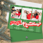 Green Merry Christmas Photo Collage  Holiday Card<br><div class="desc">Celebrate the season with our Merry Christmas Photo Collage card featuring a fun red and green colour palette and retro typography. This festive holiday family card combines elegant calligraphy script with bold lettering for a striking look. The simple minimalist design is elevated by whimsical stripes and cute striped accents, perfect...</div>