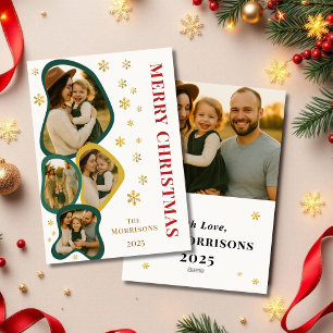 Green Merry Christmas Photo Modern Organic Frame Holiday Card