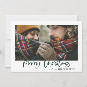 Green merry christmas plaid photo card