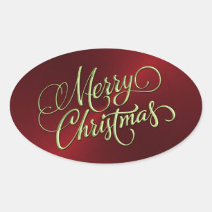 Green Merry Christmas Red Sticker Embossed Look