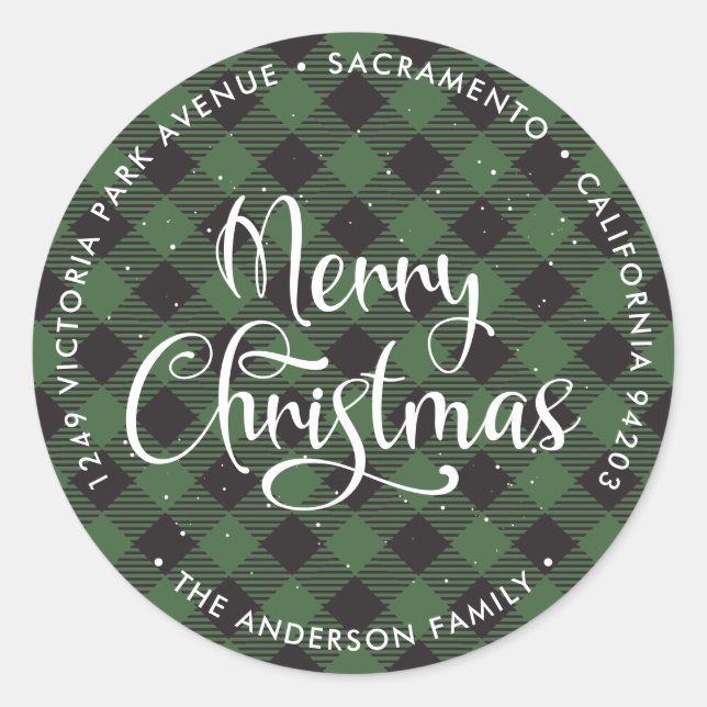 Green Merry Christmas Return Address Labels (Front)