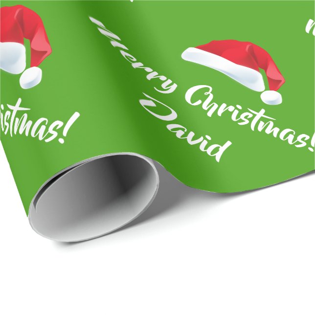 Green Merry Christmas Santa Hat wrapping paper (Roll Corner)