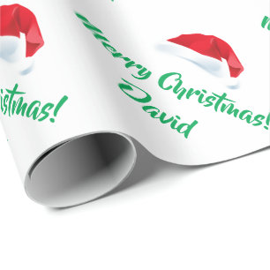 Green Merry Christmas Santa Hat wrapping paper