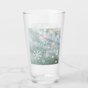 Green Merry Christmas Snowflakes Glass