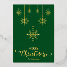 Green Merry Christmas Snowflakes Gold