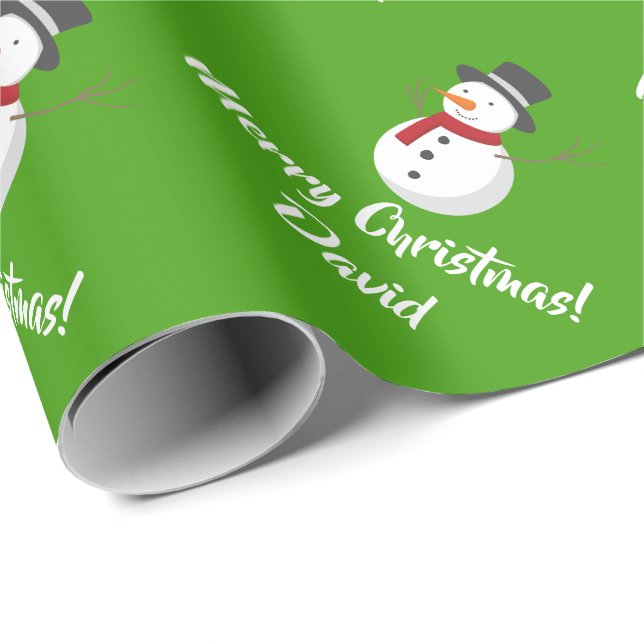Green Merry Christmas Snowman wrapping paper (Roll Corner)