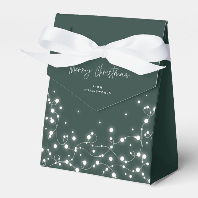 Green Merry Christmas Sparkling Lights Favour Box (Front Side)