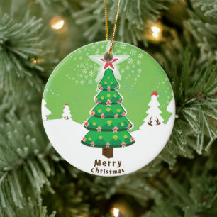 Green Merry Christmas Tree Ceramic Tree Decoration