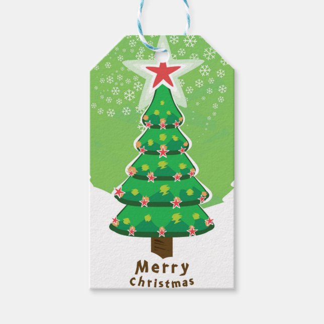 Green Merry Christmas Tree Gift Tags (Front)
