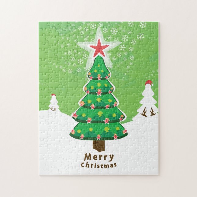 Green Merry Christmas Tree Jigsaw Puzzle (Vertical)