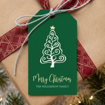 Green Merry Christmas Tree Script Name Whimsical