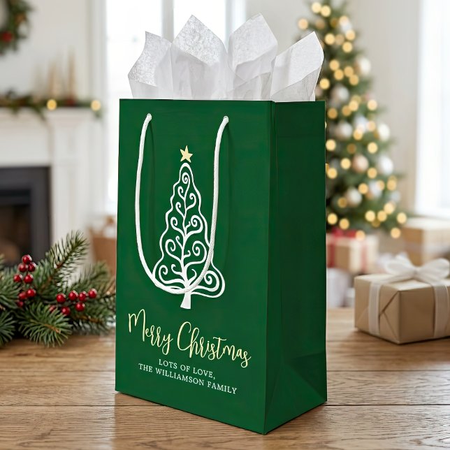 Green Merry Christmas Tree Script Name Whimsical Small Gift Bag (Creator Uploaded)