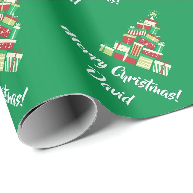 Green Merry Christmas Tree wrapping paper (Roll Corner)
