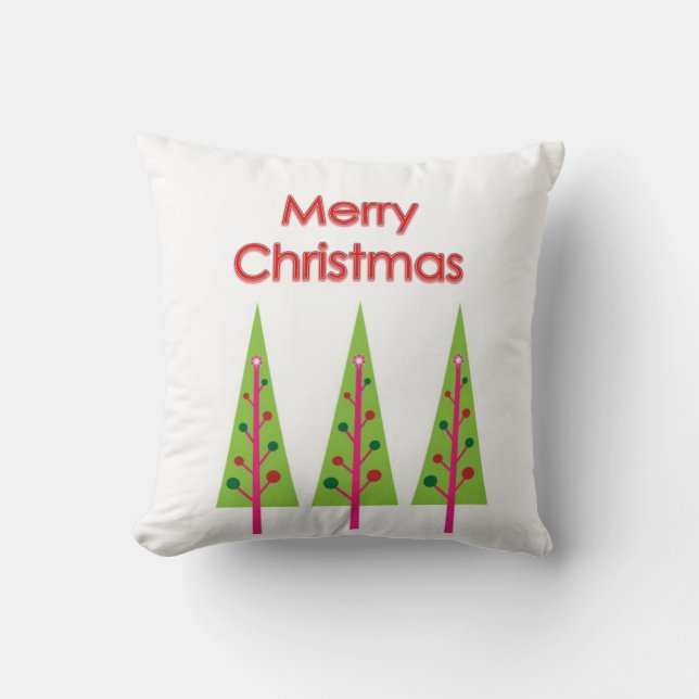 Green Merry Christmas Trees Cushion (Front)