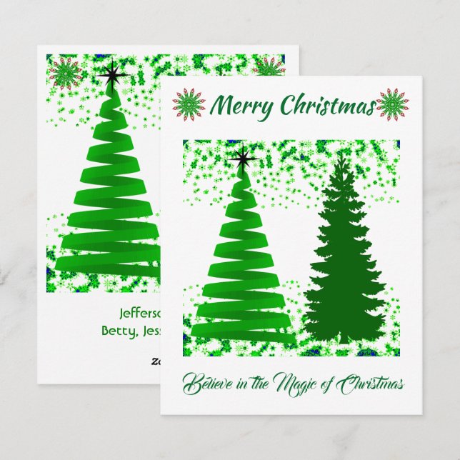Green Merry Christmas Trees Holiday Card (Front/Back)