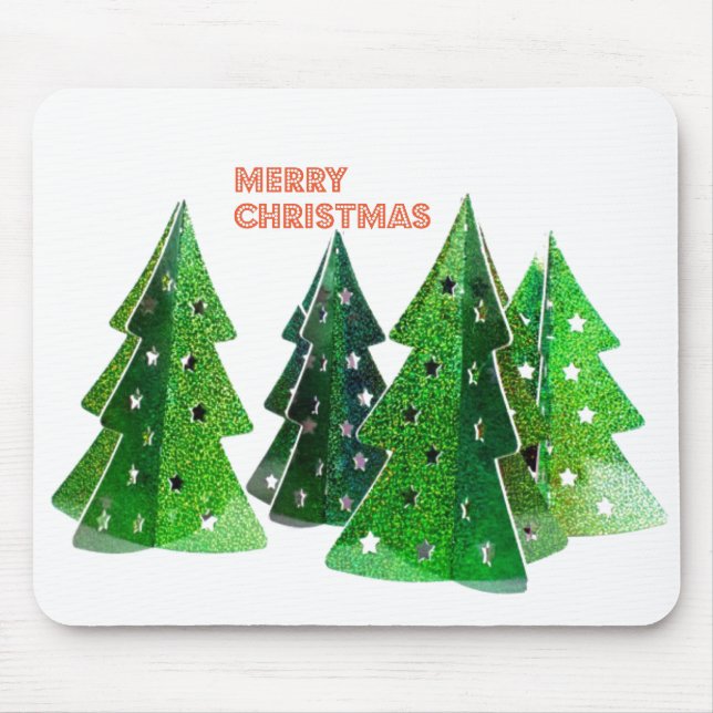Green Merry Christmas Trees Mouse Mat (Front)