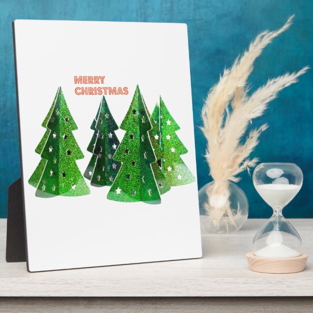 Green Merry Christmas Trees Plaque (Side)